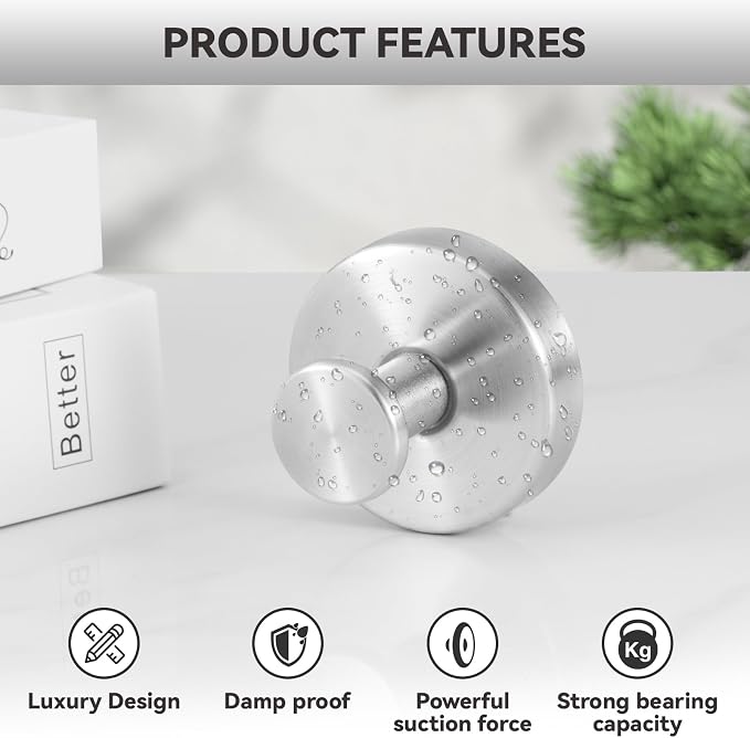 4 PCS Suction Cup Hooks for Shower, Stainless Steel No Drill Suction Towel Hooks - Image 6