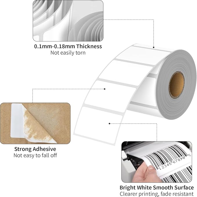 Thermal Labels 2-1/4 x 1-1/4, Adhesive Label Stickers 1000 Printer Papers - Image 3