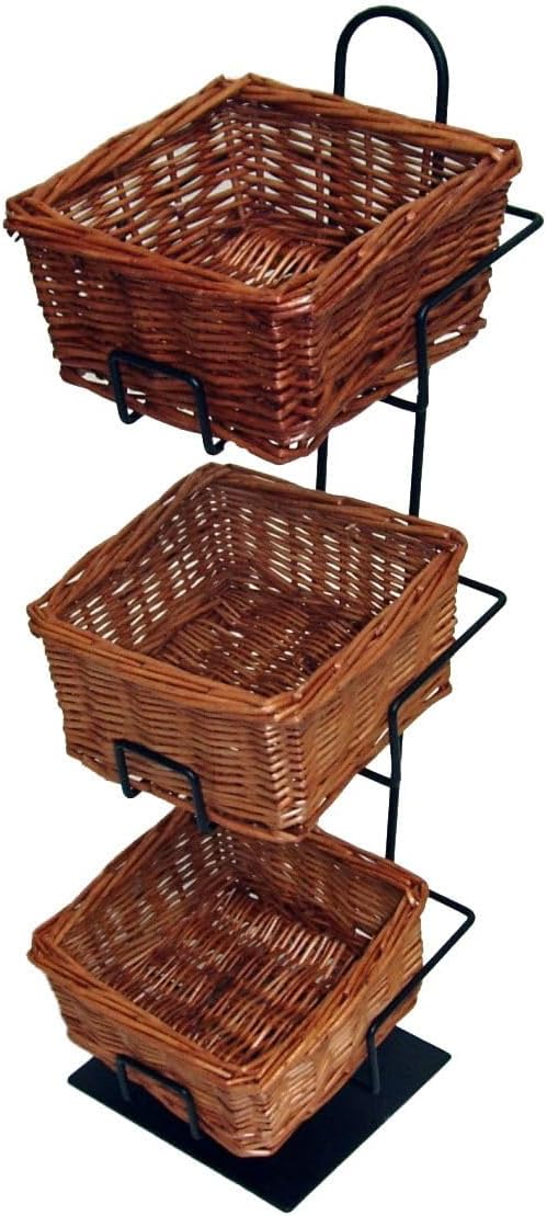 CR0620-3B-MB 3-Tier 3 Square Willow Basket Counter Display Rack,Brown