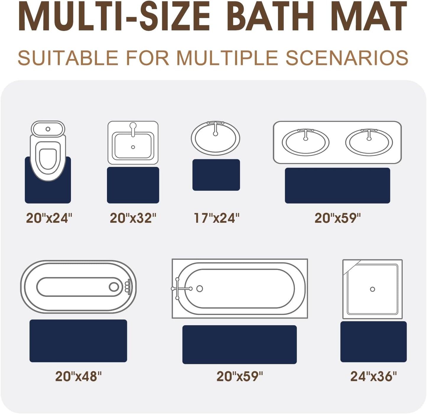 Memory Foam Bath Mat, Ultra Soft Absorbent Waffle Bathroom Rugs, Super Non-Slip PVC Backing Bath Rug Quick Dry, Machine Washable Rug for Tub, Shower, Home Decor Accessory, 24" x 17", Navy Blue