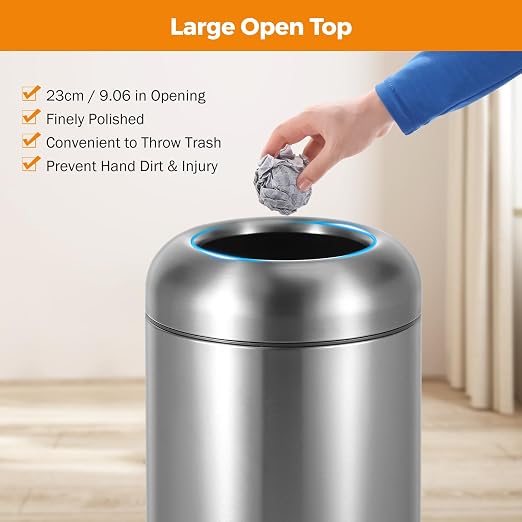 BEAMNOVA 16.5 Gallon Trash Can Open Top Outdoor Indoor Commercial Stainless - Image 5