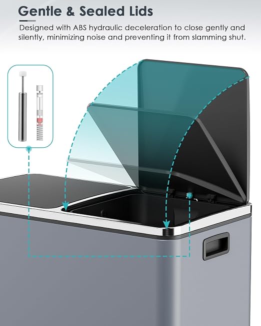 AthLike 60L Dual Trash Can, Stainless Steel Kitchen Garbage Can, Double - Image 3