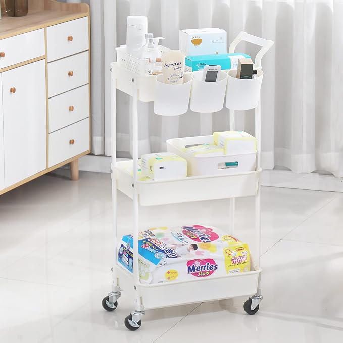 3-Tier Utility Rolling Cart, Mobile Utility Cart - Image 5