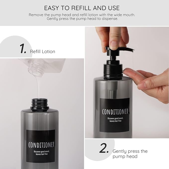 Refillable Shampoo Bottles, Segbeauty 16.9oz Shampoo Dispenser, Labeled Grey - Image 4