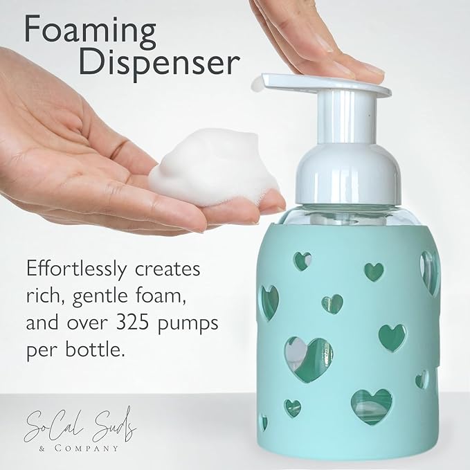 SoCal Suds & Company Glass Foaming Hand Soap Dispenser, Heart Silicone Sleeve - Image 2