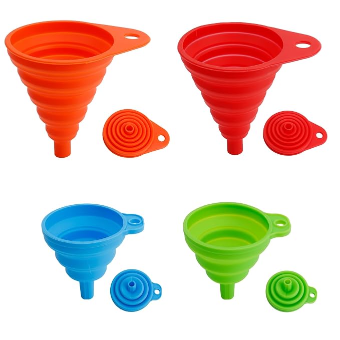 Kitchen Funnel Set of 4, Food Grade Foldable Small and Large Funnel Colorful by Unknown