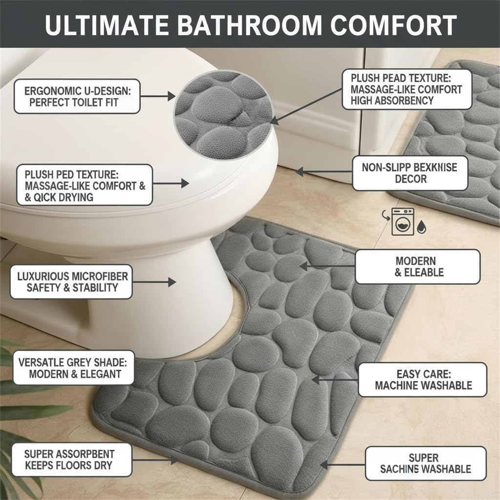 Bathroom U-Shaped Mat, Absorbent and Non-Slip Floor Mat for The Bathroom