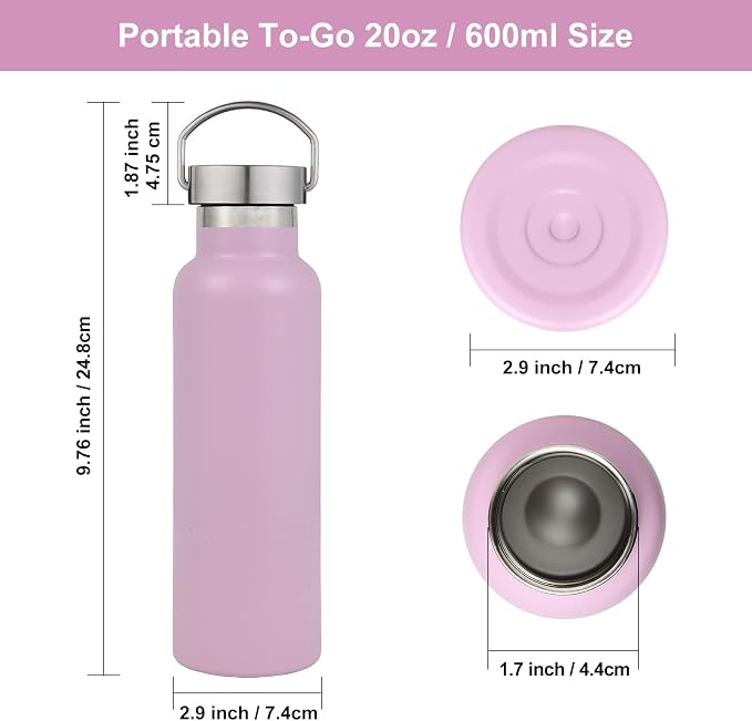 Neihepal 20 oz Insulated Water Bottles Bulk 8 Pack, Stainless Steel Double Wall - Image 5
