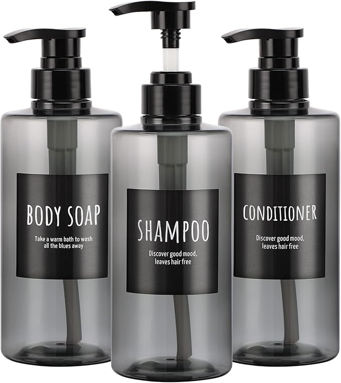 Refillable Shampoo Bottles, Segbeauty 16.9oz Shampoo Dispenser, Labeled Grey by Segbeauty