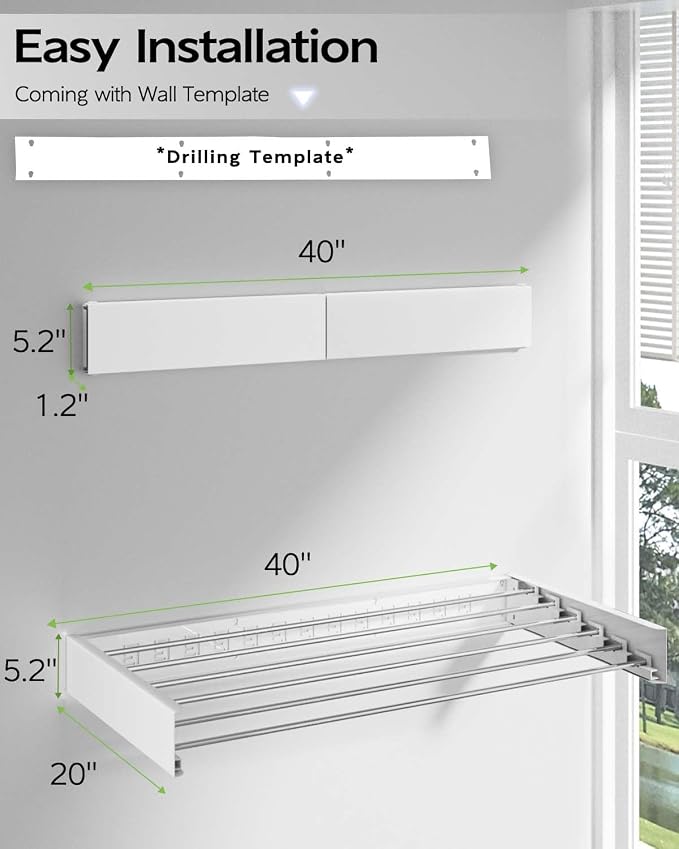 Wall Mounted Clothes Drying Rack 40 inches, Foldable Wall Mount Laundry Rack - Image 7