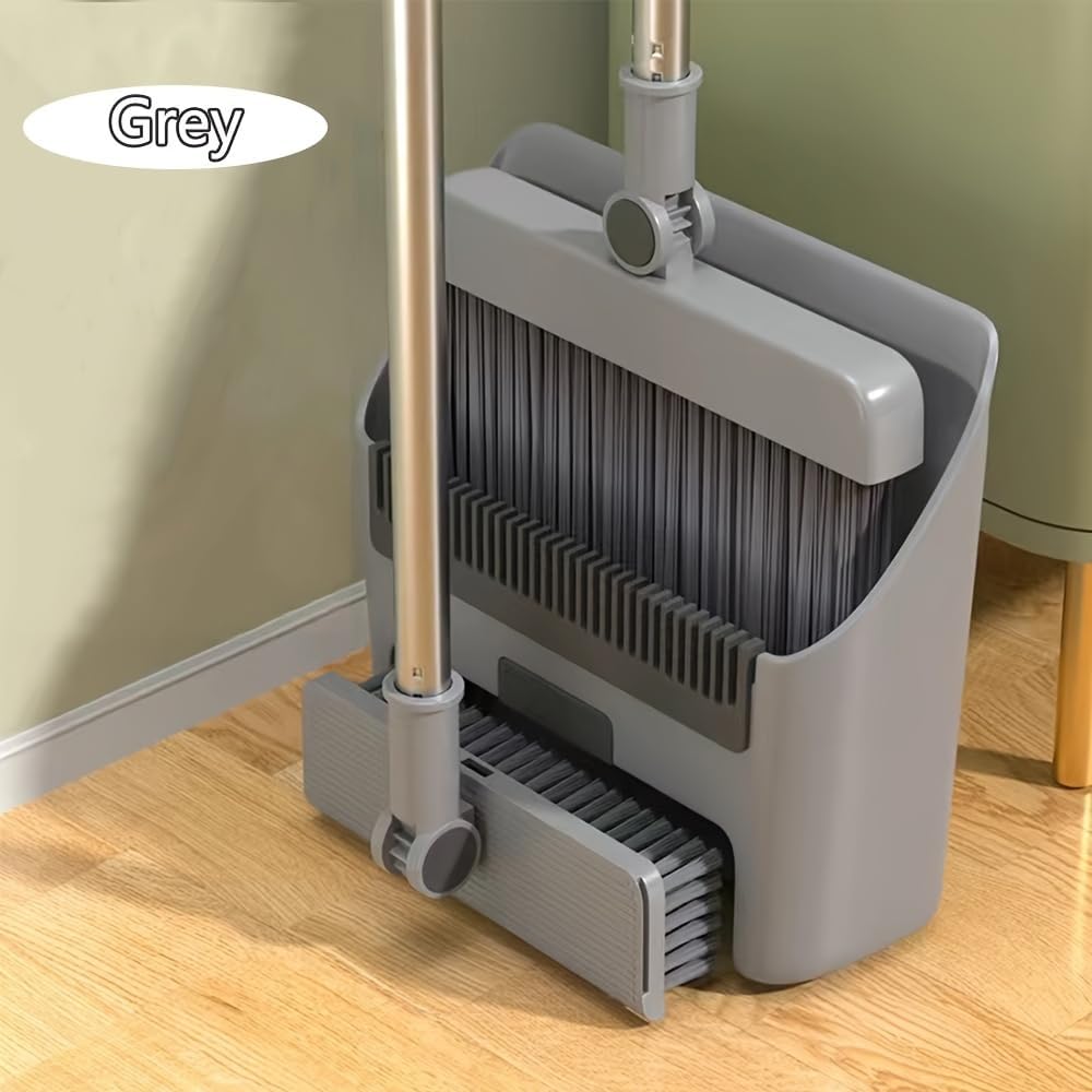 3 in 1 Broom and Dustpan Set with Adjustable Push Broom with 48.8“ Long Handle for Floor Sweeping Outdoor Indoor Sweeping Combo for Home & Kitchen (Gray)