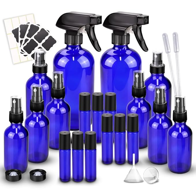 Glass Spray Bottle Kit×10, 9×10 ml Roller Bottles, Anti UV, Suitable by Loretoy