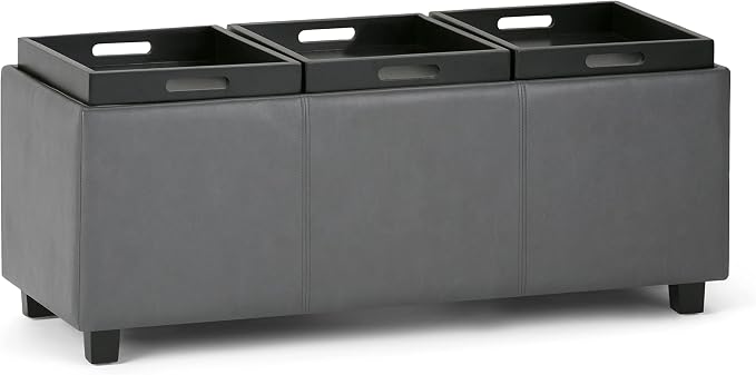 SIMPLIHOME Avalon 42 inch Wide Contemporary Rectangle Storage Ottoman in Stone - Image 11