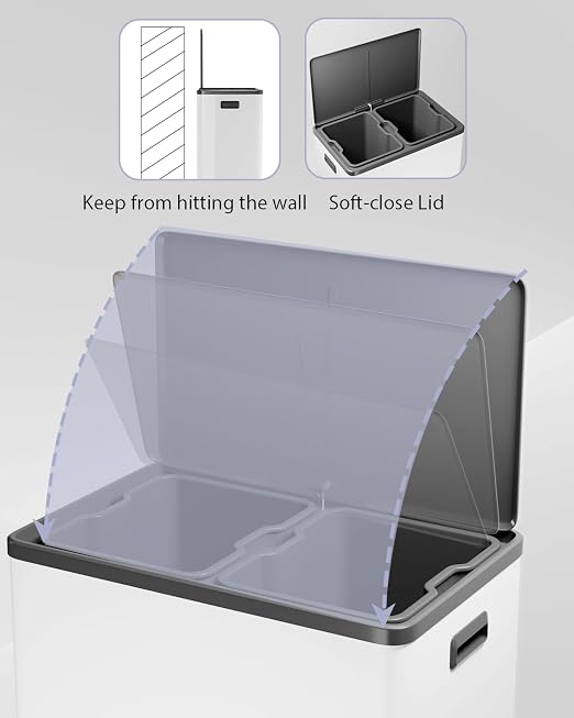 Garvee Dual Trash Can for Recycling and Trash, 2 x 30 L Stainless Steel Kitchen - Image 4