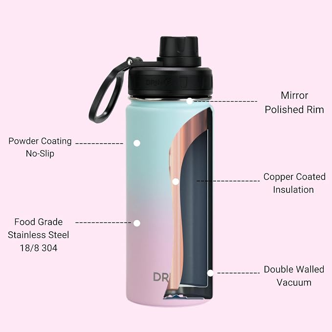 DRINCO Stainless Steel Water Bottle Spout Lid Vacuum Insulated Double Wall - Image 5