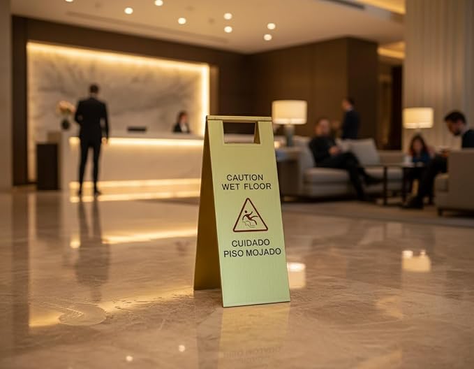 2 Pcs Wet Floor Sign, 24 Inch Gold Stainless Steel Caution Wet Floor Sign - Image 3