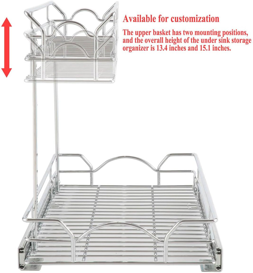 OCG Under Sink Cabinet Organizer Two Tier Pull Out Shelf (14.75W x 17D), Unde...