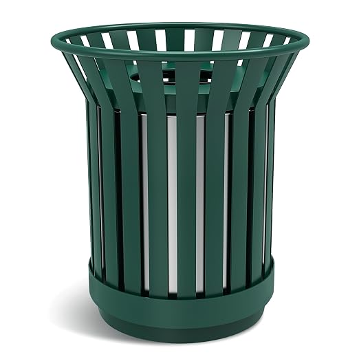 27.6IN Round Large Outdoor Trash Can, Heavy Duty Metal Slatted Garbage Can by Gaonala