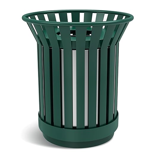 Round Heavy Duty Outdoor Trash Can, Large Metal Slatted Garbage Can by Unknown