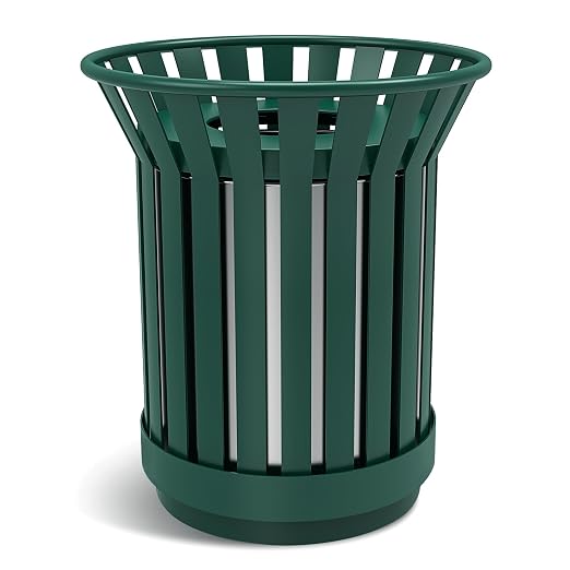 Round Heavy Duty Outdoor Trash Can, Large Metal Slatted Garbage Can by Unknown