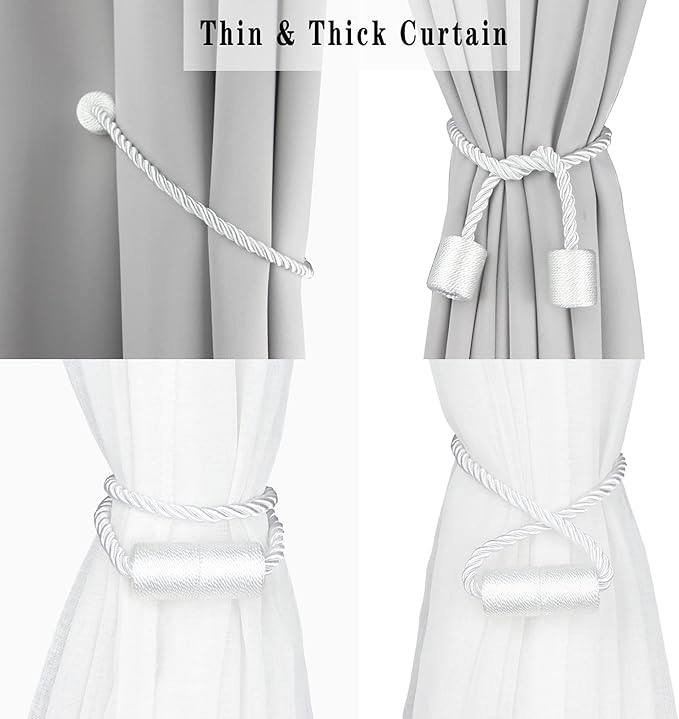 4 Pack White Strong Magnetic Curtain Tiebacks Outdoor Elegant Decorative Tie - Image 5