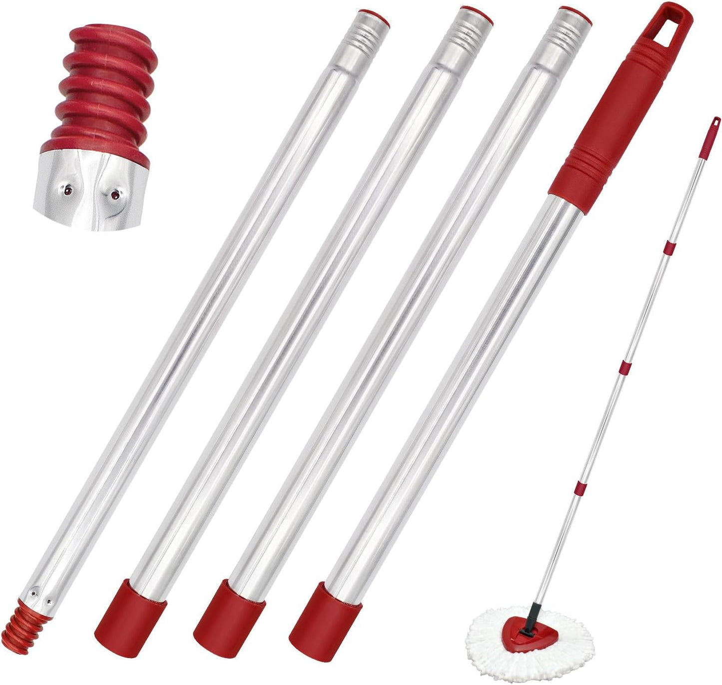 4-Section Spin Mop Handle Replacement, 30 to 58 inch Stainless Steel Handle Easy Install, Resistant to Deformation, American Threaded Joint, Compatible with O-Ceda Spin Mop Easy Wring Spin Mop Head