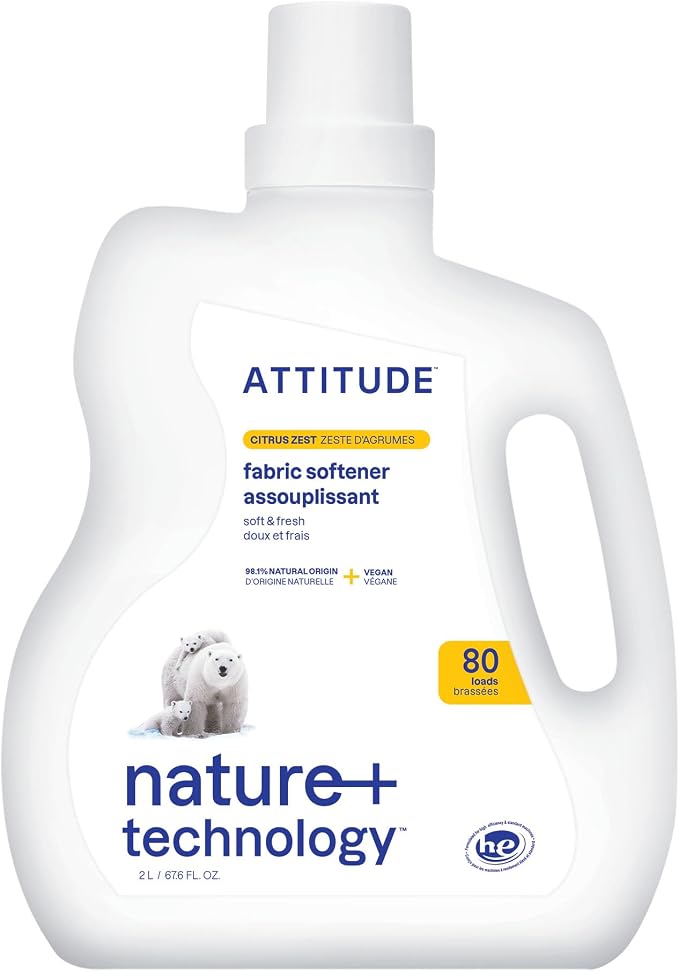 ATTITUDE Liquid Fabric Softener, Plant-Based & Vegan, HE Compatible, Naturally by ATTITUDE