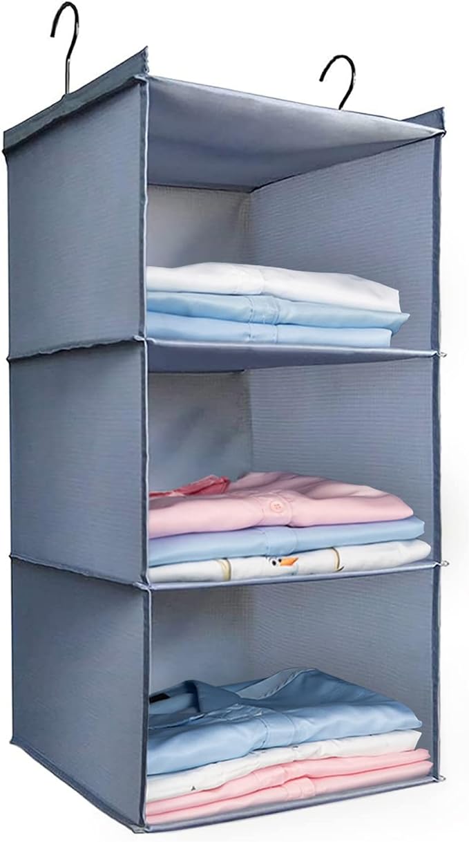 Hanging Closet Organizer and Storage 3-Shelf, Easy Mount Foldable Hanging by DonYeco