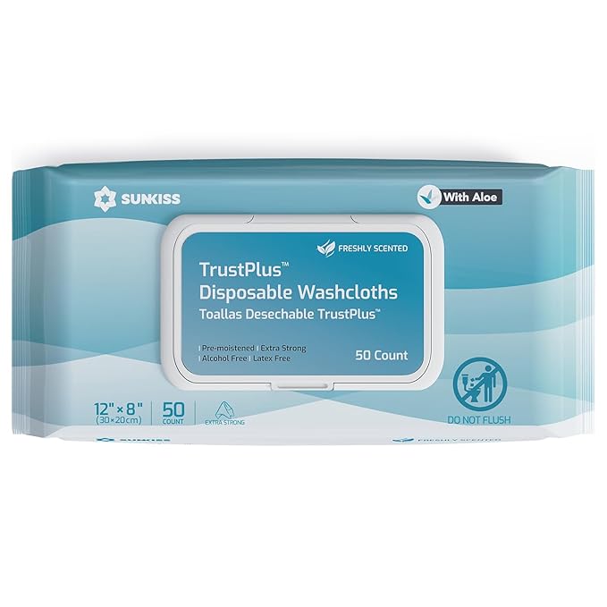 SUNKISS Trustplus Wet Wipes for Adult No Rinse, Extra Large 8”x12” Body by SUNKISS
