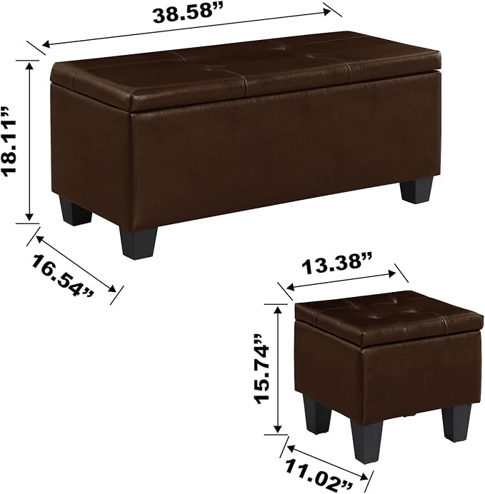 Ottoman with Storage Set of 3, Easy Open & Close w/Safety Hinges, Extra Seating - Image 2