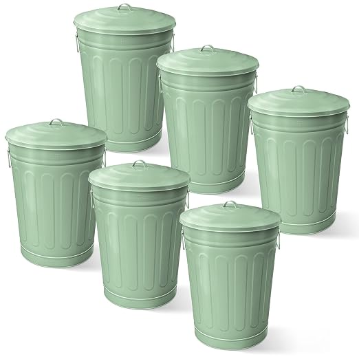 Plexon Round Trash Can 13 Gallon, Vintage Metal Outdoor Trash Can by Plexon