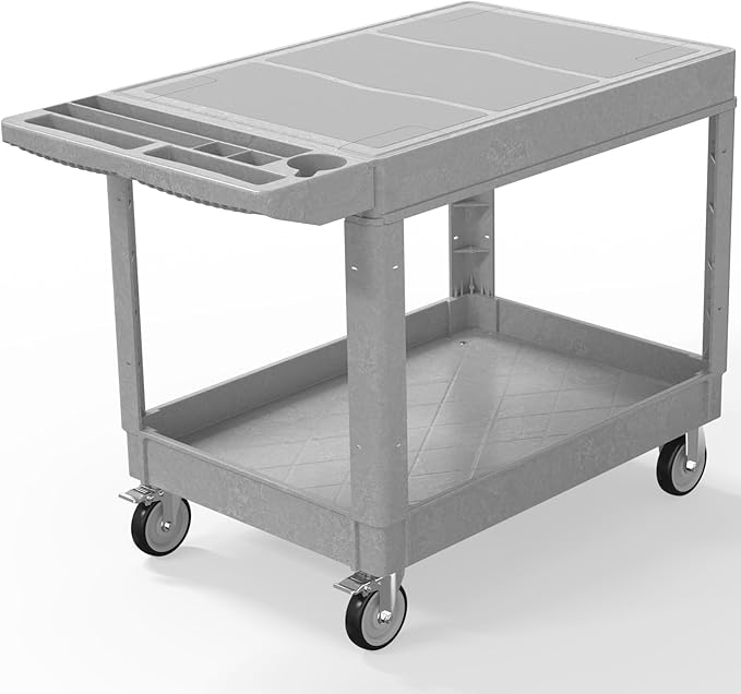 Utility Cart on Wheels, Heavy Duty Large Flat Top Rolling Service Cart by WanmwillToolOrganizer