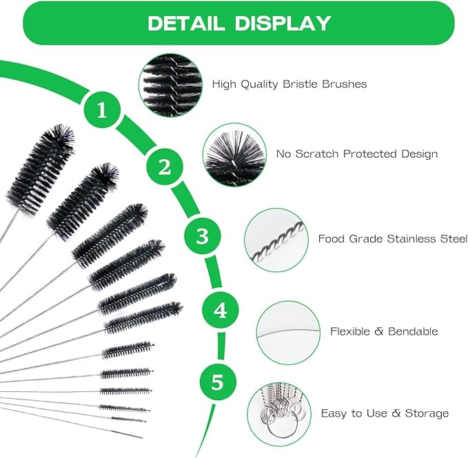 Straw Cleaner Brush Set, 12 Pieces Extra Long Pipe Water Bottle Brushes - Image 6