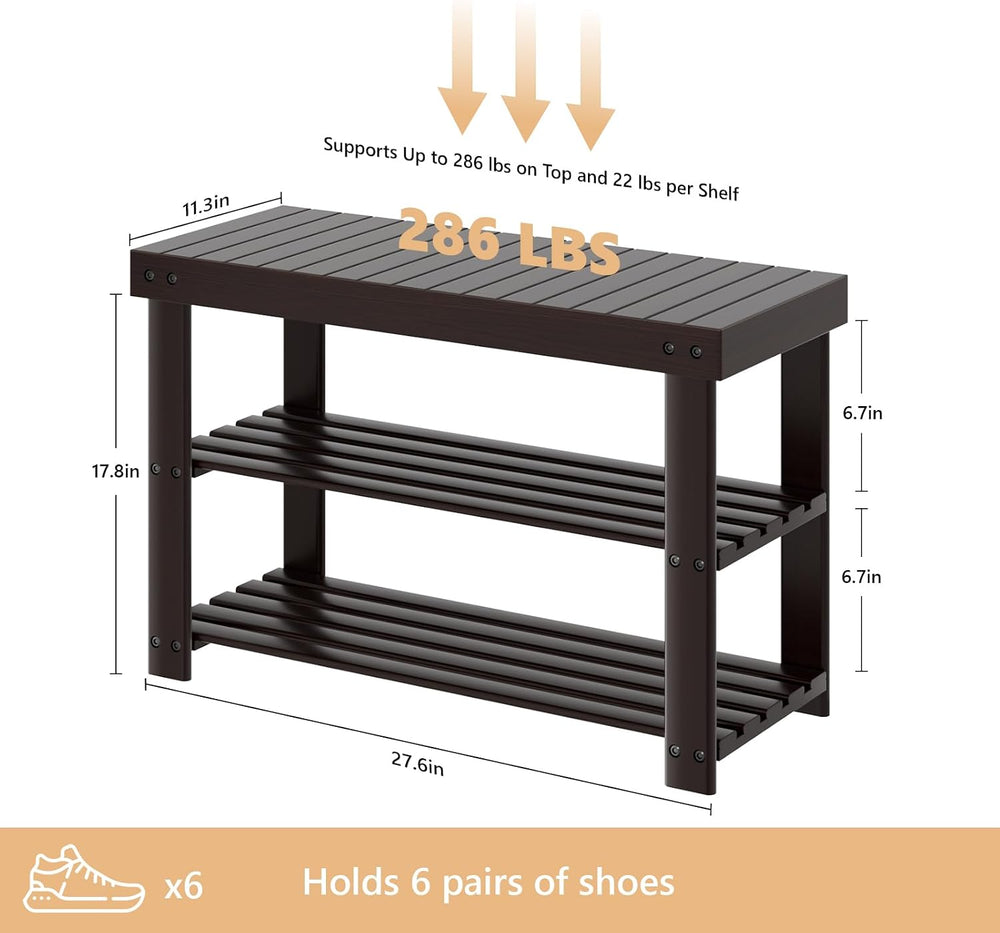 Sweetcrispy Shoe Rack Bench, 27IN Bamboo Entryway Storage Organizer, 286lb Ca...