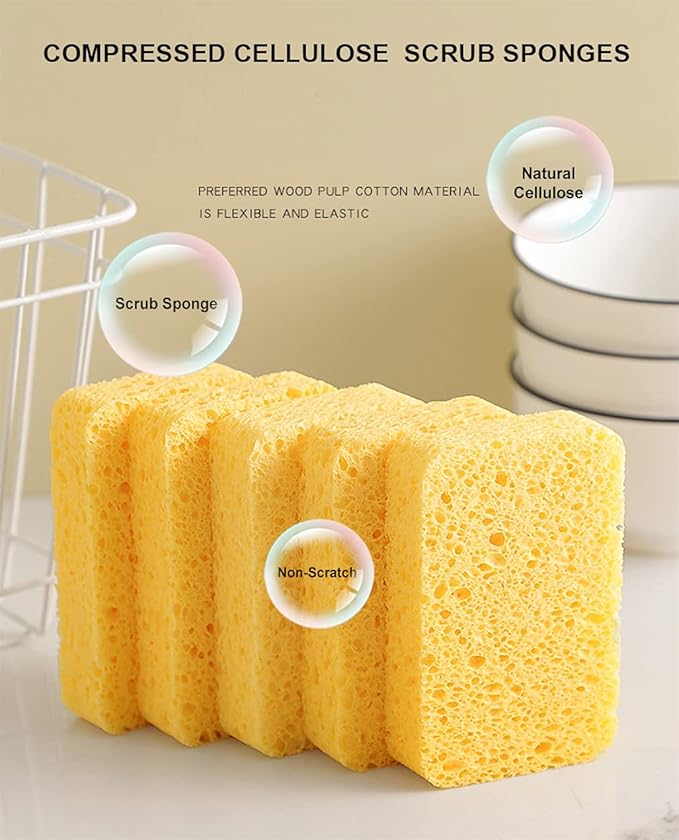 METUUTER 12-Count Cleaning Scrub Sponge- Compressed Cellulose Sponges - Image 3