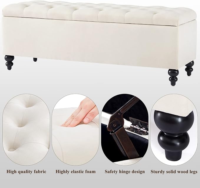 Living&Giving Storage Ottoman 50.2 Inches Upholstered Fabric Storage Ottoman - Image 5