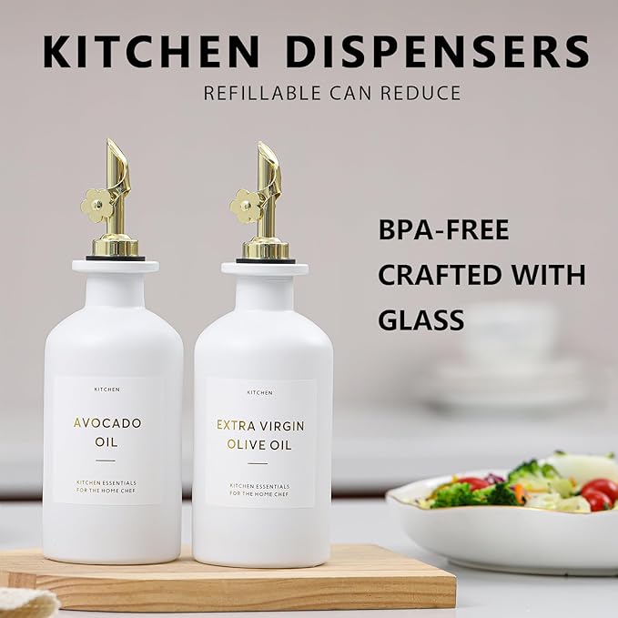 HOMCDALY Olive Oil Dispenser for Kitchen, 11.8oz Glass kitchen Dispenser Bottle - Image 3