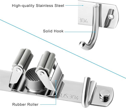 Mop and Broom Hanger Wall Mount, stainless steel Broom Hook Organizer Wall - Image 2