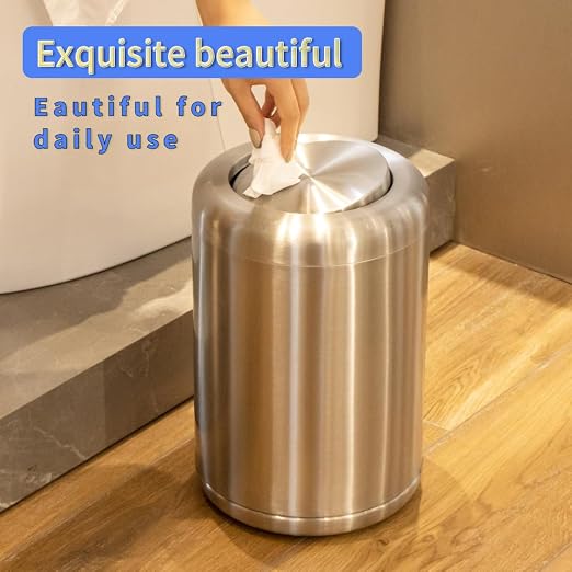 Waste Can 3 Gallon with Swing Lid，Brushed Stainless Steel Trash Can，Metal - Image 2