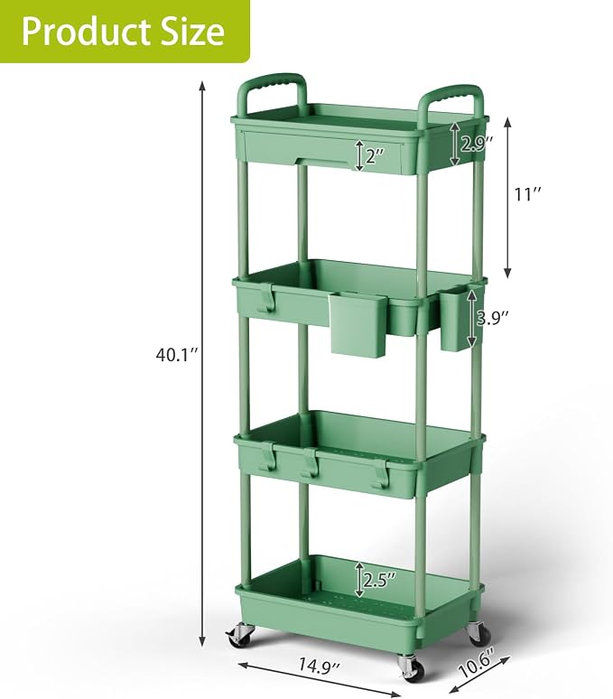 4 Tier Rolling Cart Organizer, Art Craft Diaper Bedside Snack Laundry Room - Image 3