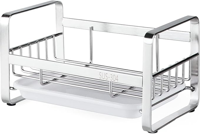 HULISEN Kitchen Sink Sponge Holder, 304 Stainless Steel Kitchen Soap Dispenser - Image 2