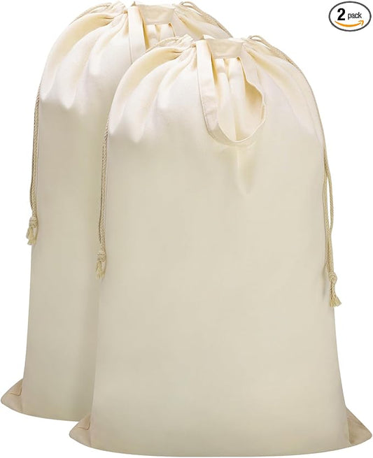 Canvas Laundry Bag with Handles & Drawstring 23.6"x35", Dirty Clothes Travel Bag by CALACH
