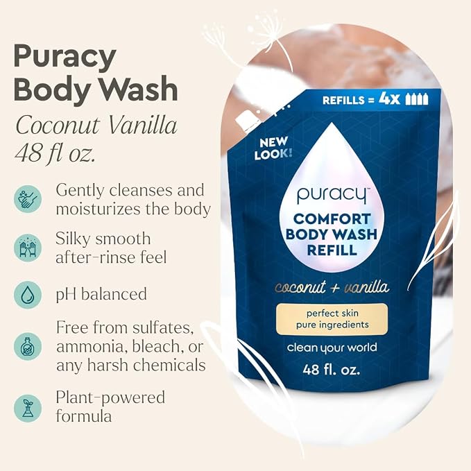 Puracy Body Wash Refill, Natural Body Wash, 98.6% Pure Plant Ingredients - Image 2