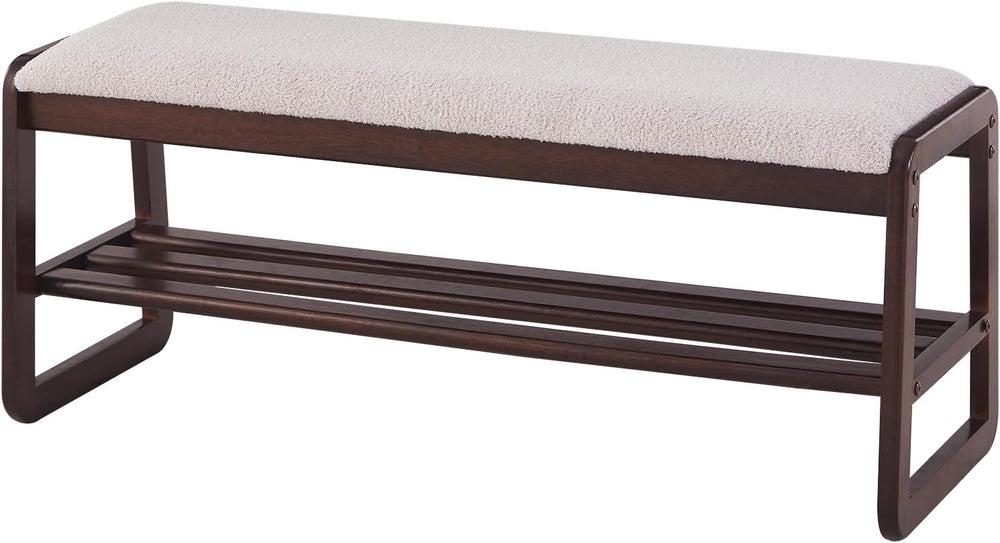 Shoe Rack Bench, 2 Tier Solid Wooden Entryway Bench(Gray Lilac, 39.4")