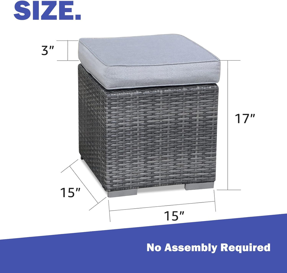 Patiorama 2 Pieces Assembled Outdoor Patio Ottoman, Grey Wicker, Light Grey
