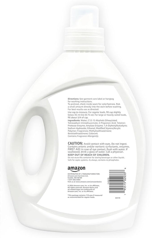 Amazon Basics Laundry Detergent Liquid, Concentrated, Fresh Scent, 110 Loads - Image 2