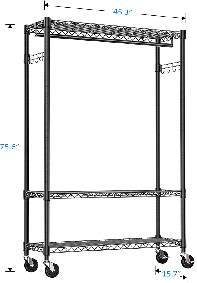 IZEUK 3 Tier Heavy Duty Rolling Garment Rack Wire Clothes Rack - Image 7