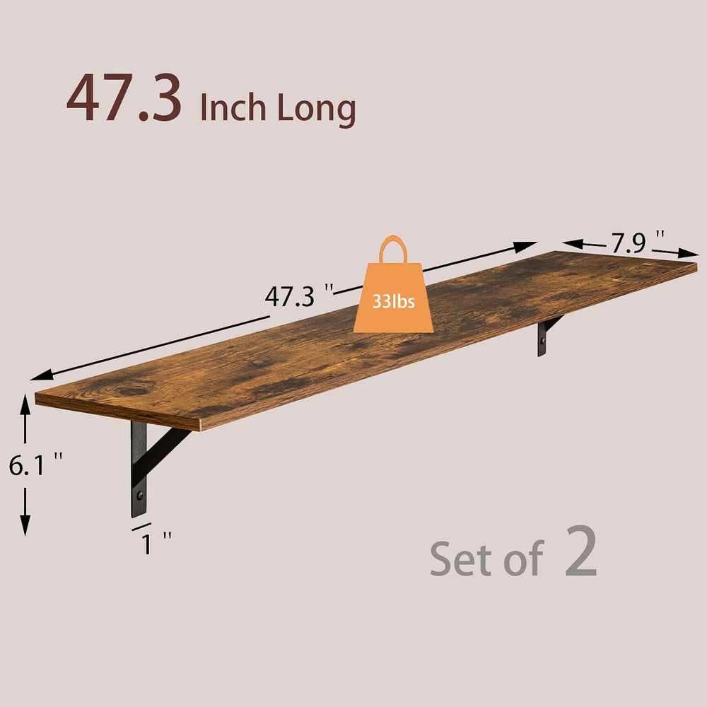 DINZI LVJ Long Wall Shelves, 47.3Inch Wooden Floating Shelves with Brackets