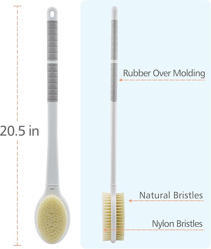 Shower Brush with Soft and Stiff Bristles, 20.5" Extra Long Handle Dual-Sided - Image 3