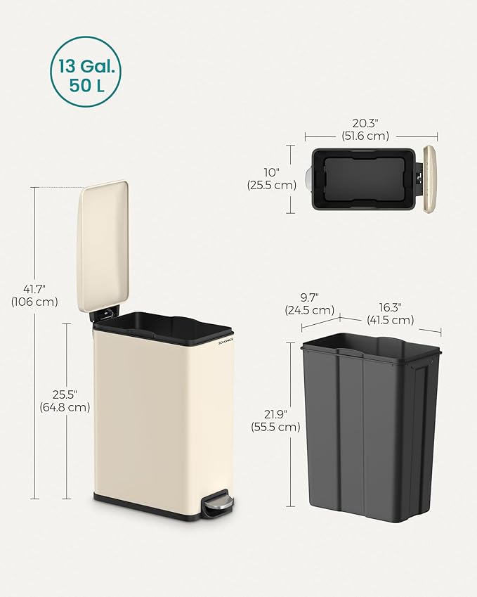 SONGMICS Slim Trash Can, 13-Gallon Garbage Can - Image 6